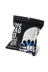 The Rag Company folded towel beside a ruler showing compact 16x16 scale