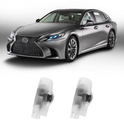 Thingrific front installed on Lexus door showing clean branded welcome light
