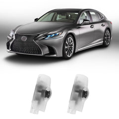 Thingrific front installed on Lexus door showing clean branded welcome light