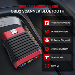 thinkcar BD6 plugged in vehicle OBD port demonstrating quick plug-and-play diagnostic access
