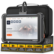 thinkcar front view showing handheld scanner and benefits rapid diagnostics