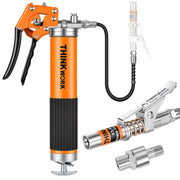 THINKWORK front view grease gun showing robust build and pistol grip benefit