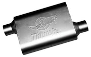 Thrush muffler front view showing painted silver finish and embossed logo, enhances appearance