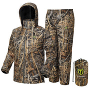 TIDEWE front view of camo rain suit showing full waterproof coverage and mobility