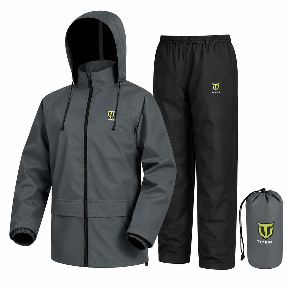TIDEWE rain suit front view showing protective coverage and pockets
