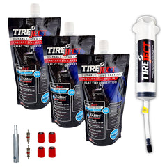 TireJect front bottle and packaging showing kit contents and quick benefit