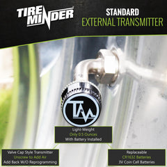 TireMinder transmitters installed on RV wheel demonstrating real-time tire monitoring
