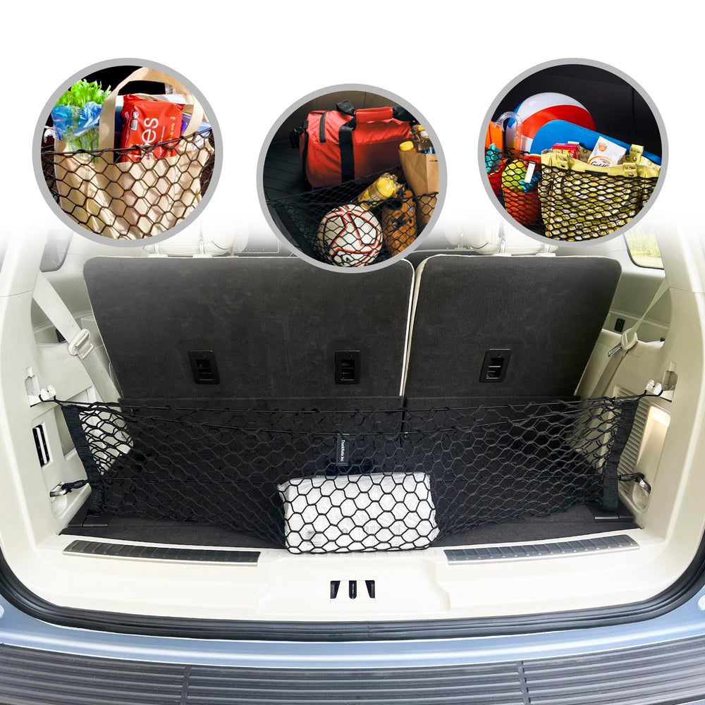 TN TrunkNets Inc front view of trunk net packaging showing compact organizer benefit