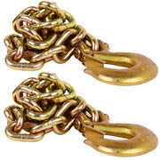 Tnyeobae front view of two G70 tow chains showing packaging and yellow zinc finish for durable towing