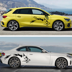 TOMALL on side body panel, shows how decal enhances sporty vehicle profile