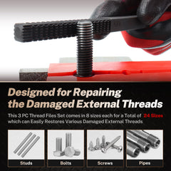 TOMMARS thread file with snap-on end cap for safer grip and protected cutting edges during handling