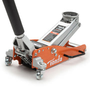 TONDA front view of orange low profile floor jack, compact portability