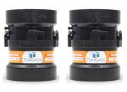 TonGass front view of two black adapters showing packaging and contents, clear identification benefit