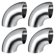 Tongze front view of four polished 4-inch 90° elbows showing finish and quantity, durable construction