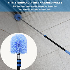 Tonmp duster attached to pole reaching high ceiling for ladder-free cleaning