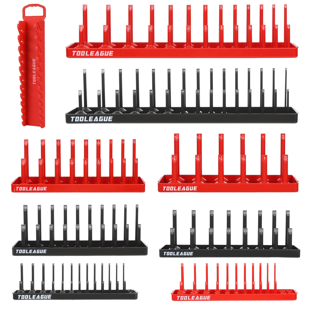 TOOLEAGUE front view showing tray set and magnetic wrench holder for tidy storage