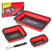 TOOLEAGUE front view of three trays and pen showing compact kit benefit