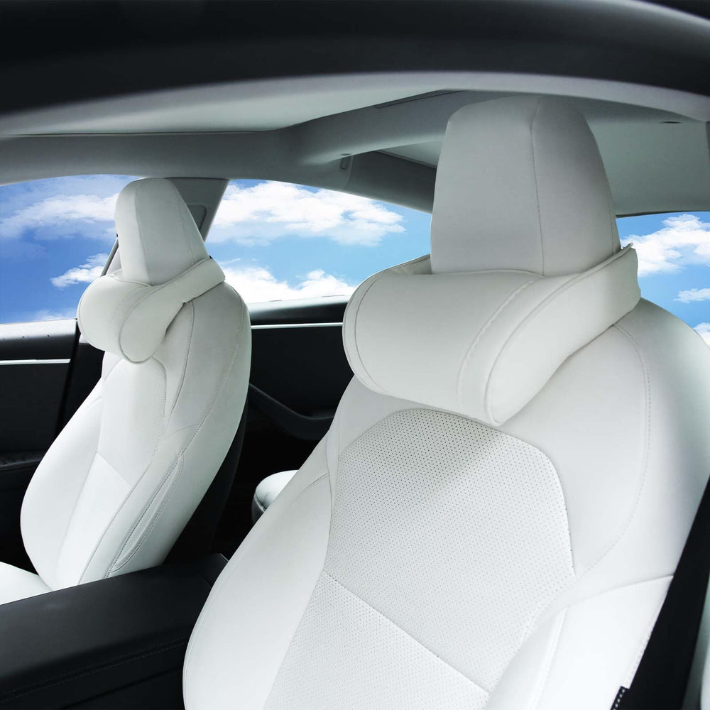 TOPABYTE front view of white headrest pillow showing ergonomic shape and aesthetic