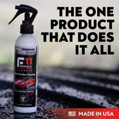 TopCoat F11 spray nozzle misting over panel, brand ease-of-use benefit