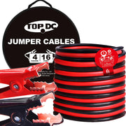 TOPDC front packaging showing 16ft jumper cables and features for reliable starts