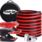 TOPDC front packaging showing full jumper cable kit and benefits