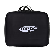 TOPDC front view of bag showing zippered closure and tidy storage benefit