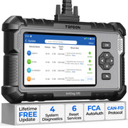 TOPDON AD500 front display showing main diagnostic menu and fast access