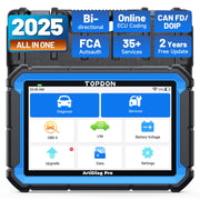 TOPDON ArtiDiag Pro front display showing menu for quick diagnostics and improved workflow