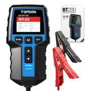 TOPDON BT200 front display showing clear pass/replace result and readings