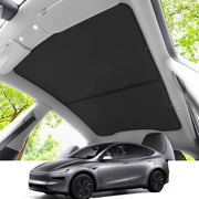 Topfit sunshade front view on Tesla Model Y Juniper highlighting precise fit and protection