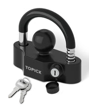 TOPICK front view showing lock secured on a trailer coupler for reliable theft deterrence
