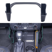 TOPINSTALL front view of gear shifter organizer showing matte black finish and fitment benefit