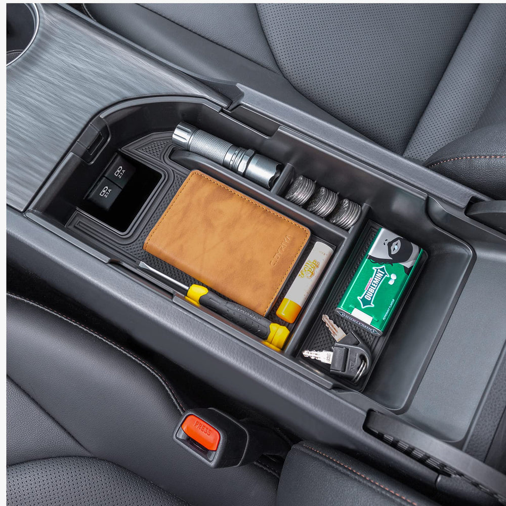 TOPINSTALL front view of organizer showing tidy compartments and durable finish