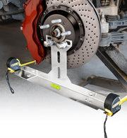 Toplamper front view of stainless plates installed on wheel showing quick setup benefit