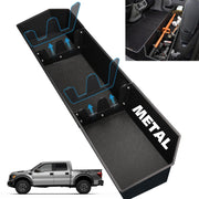 TOPOWN front view of metal under-seat storage showing secure fit and organization benefit