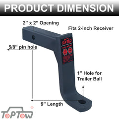 TOPTOW side profile displays 8" drop and 6-3/4" rise for correct trailer alignment