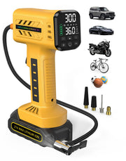 Topwest inflator front view showing compact design and handle benefit