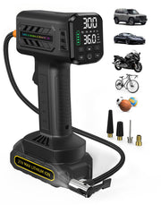 Topwest inflator front view showing compact design and carry pouch benefit