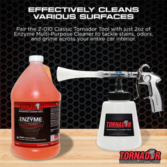 Tornador cleaner atomizing from a Tornador gun for even coverage and faster cleaning