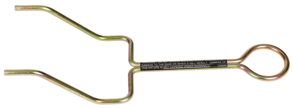 Tote-N-Stor towing bracket front view shows yellow bracket and easy hitching benefit