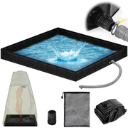 Tottist shower pan front packaging showing compact, durable tray