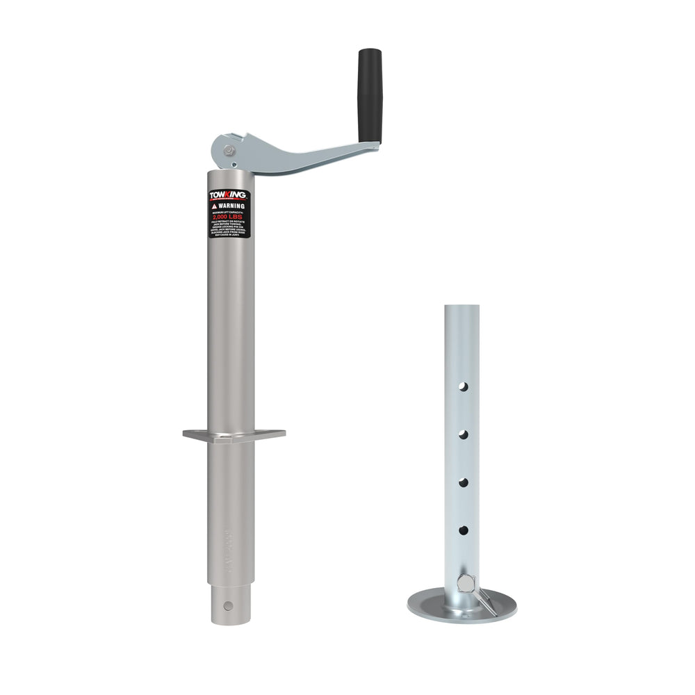 TOWKING front view of A-frame jack showing mounting base and handle for secure towing