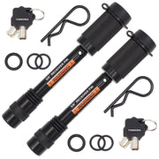 TowWorks front view of two 5/8" locking hitch pins showing secure packaging and features