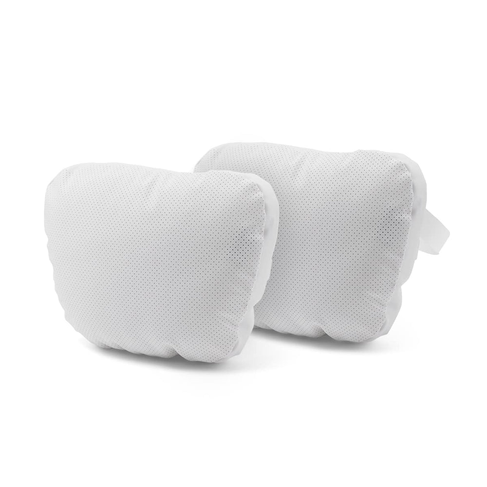TPARTS front view of white headrest pair showing clean match to Tesla seats