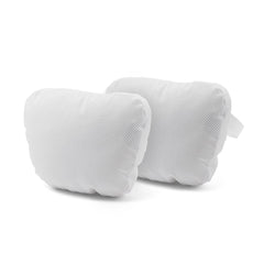 TPARTS front view of white headrest pair showing clean match to Tesla seats