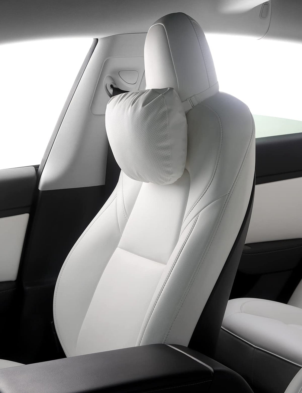 TPARTS front view white headrest pillow matching Tesla seats for style