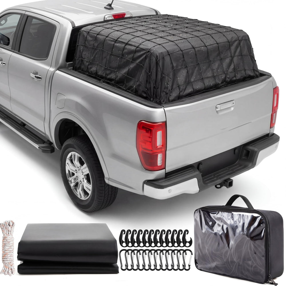 Tranqun folded tarp front view showing compact portability and quick deployment benefit