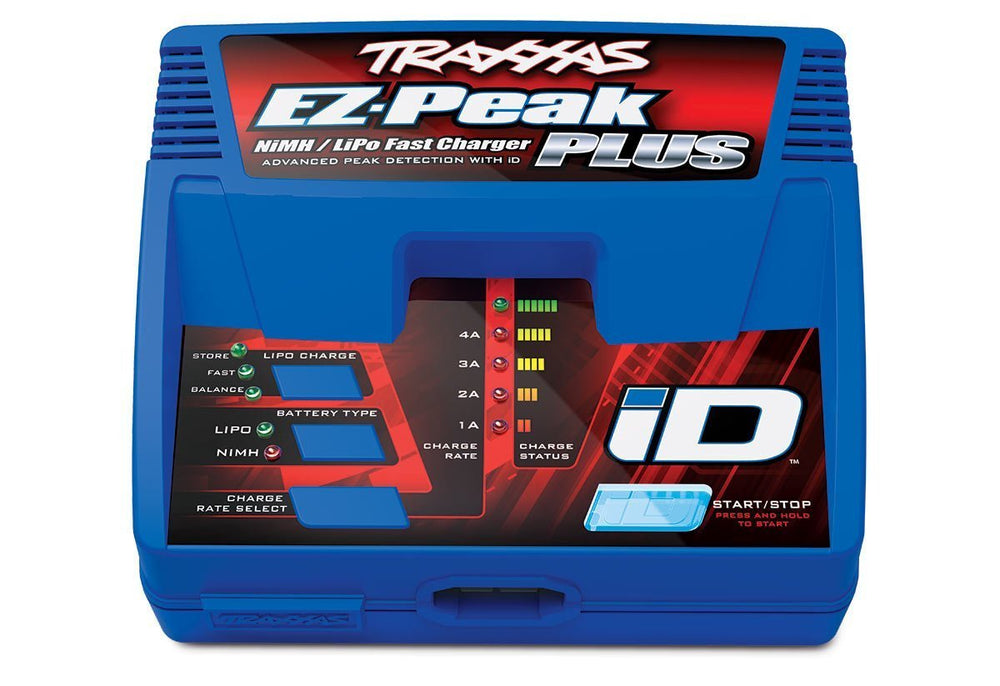 Traxxas EZ-Peak Plus front view showing compact housing and status lights for fast charging