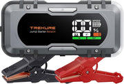 TREKURE front view of jump starter showing compact durable housing and handle benefit: easy transport