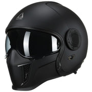 TRIANGLE helmet front profile showing full-face protection and visibility benefit
